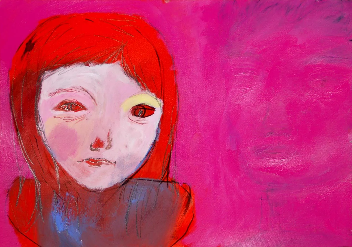 "Red-Haired Girl," mixed media on paper, price available upon request