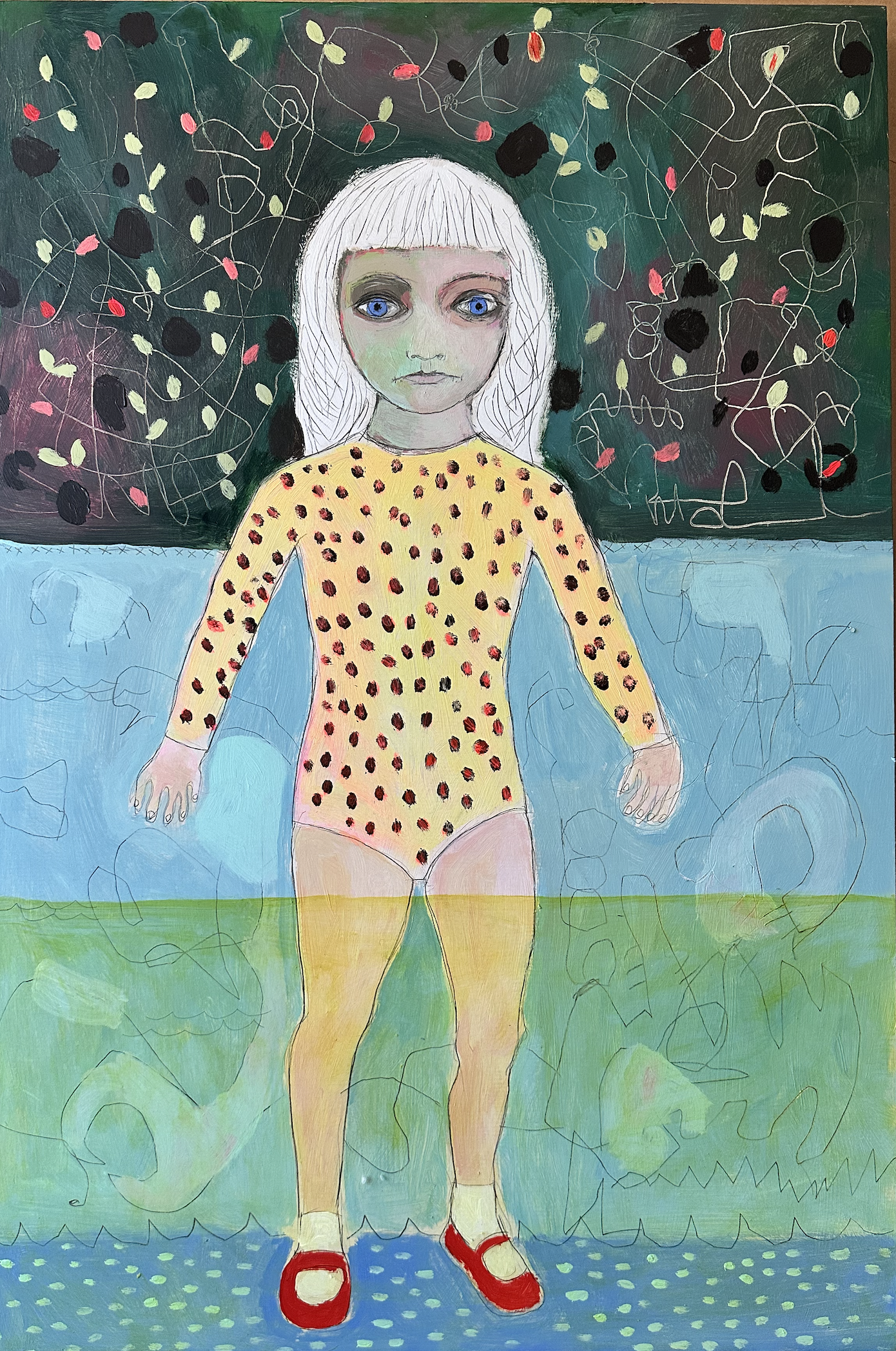 Shallow End of the Pool, Mixed media, 24" x 36", 2025, $1250