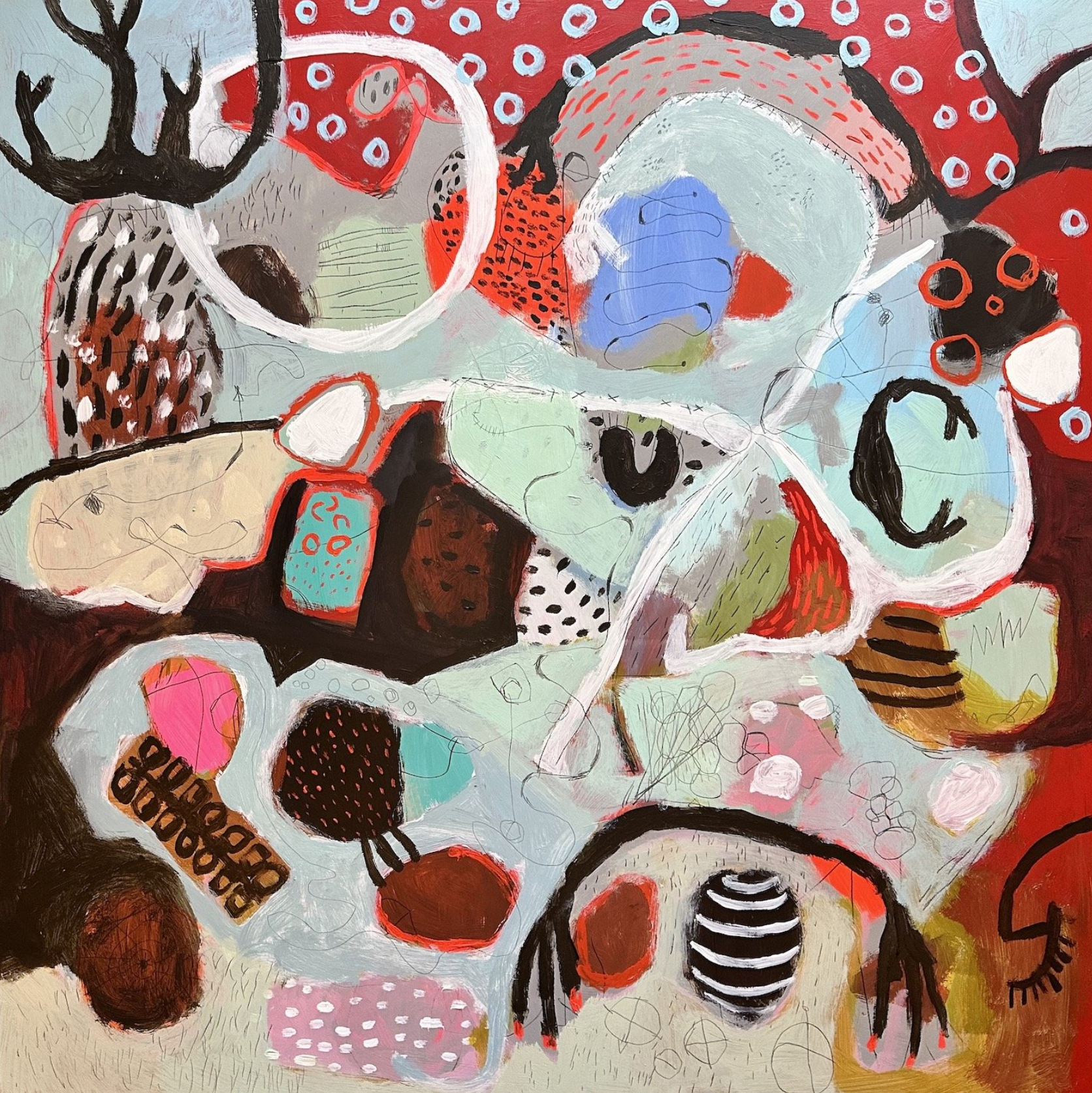 All of My Friends, Mixed media, 36" x 36", 2025, $1950