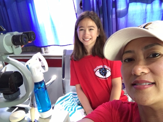 Selfie in the Mobile Eye Clinic. Dr. Schmidt and her daughter Nina just getting started for the day. 