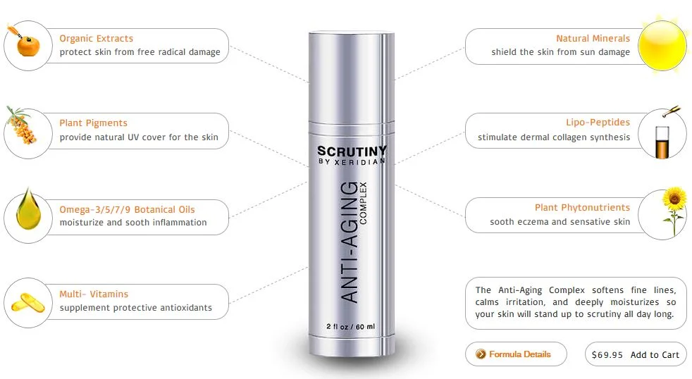 The Anti-Aging Complex™ is a moisturizing cream that contains our exclusive combination of photoprotective minerals, natural light-diffusers, sun-shielding plant pigments, phytonutrient-rich oils, as well as a broad spectrum of vitamins and organic extracts to calm inflammation, smooth away wrinkles, and leave a youthful, velvety finish immediately upon application. This complex can be applied at any time of the day and night, either alone or over our active serums. The Anti-Aging Complex™ is usually applied during the day; a few minutes after The Ultra Serum™ has absorbed.