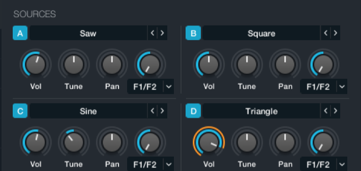 Everything starts here with 4 selectable oscillator types. 