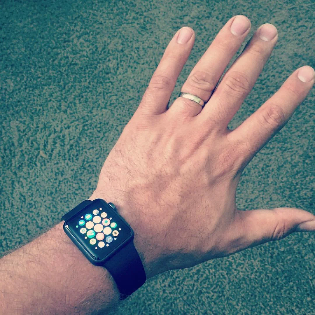 The Apple Watch, with it's distinctive circular app icons.