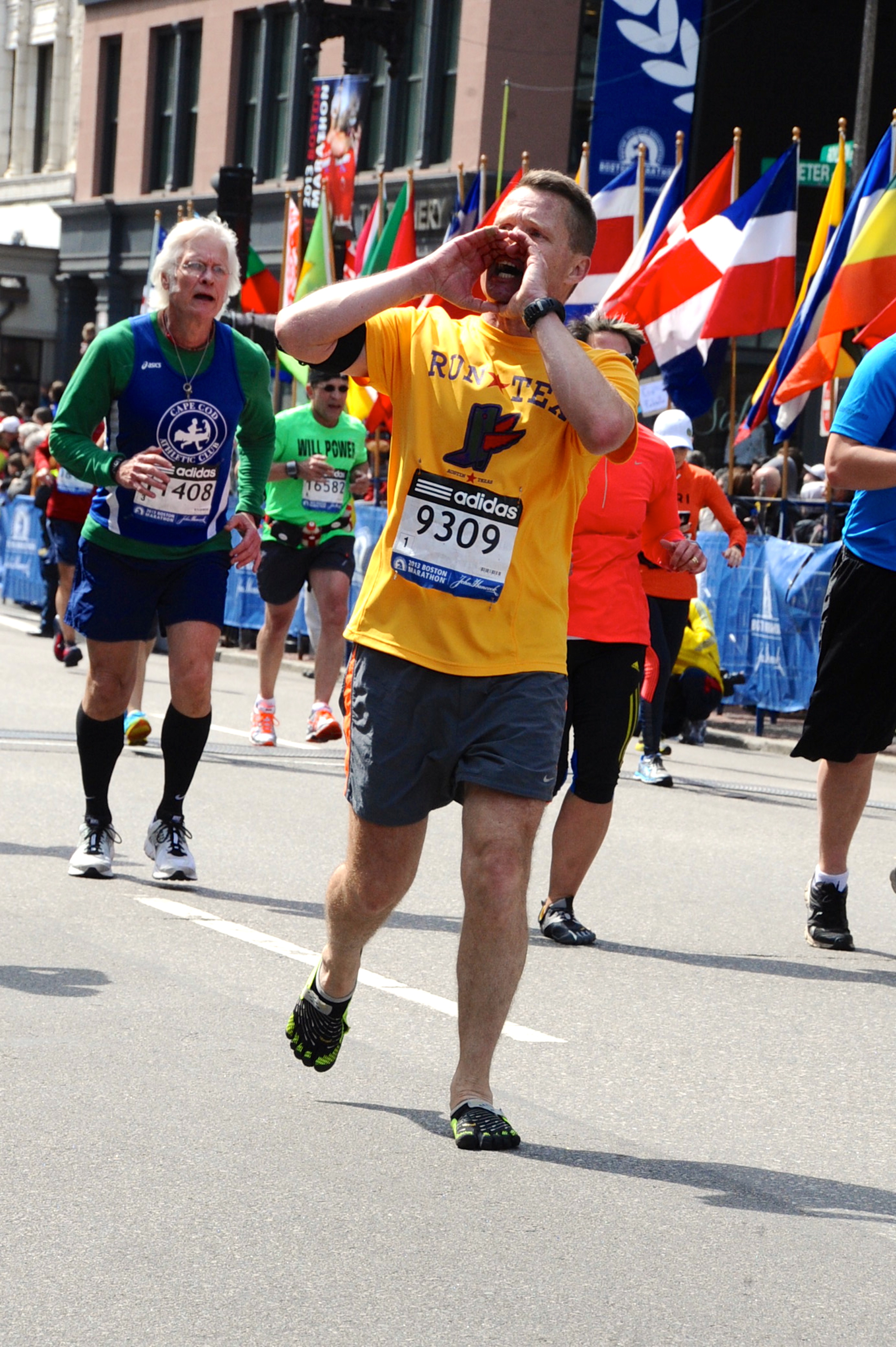 Firing up the Boylston Street crowd.