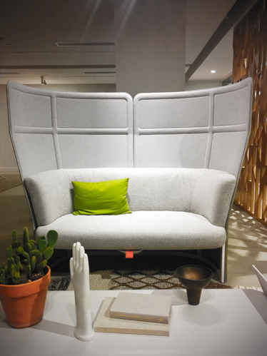 Private spaces in public spaces were one of the things that I noticed as an objective of many of the brands. The importance of privacy without being behind an actual wall was approached in different ways. High back support in a chair is just an example.