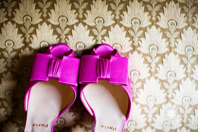 fuchsia open toe satin vintage shoes with bow 