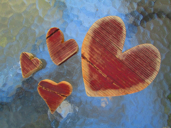   Lot of 4 Handcrafted Matching Weathered Wood Heart Shaped Cut Outs --  TINKER'S ATTIC .&nbsp;&nbsp;   ​ 