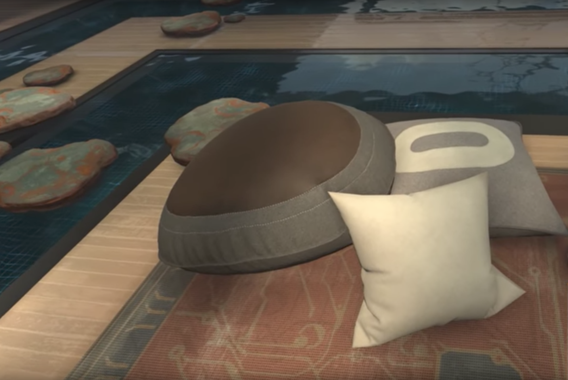 Sit on these comfy pillows in Oculus Home, and you'll fall down. They're not really there!