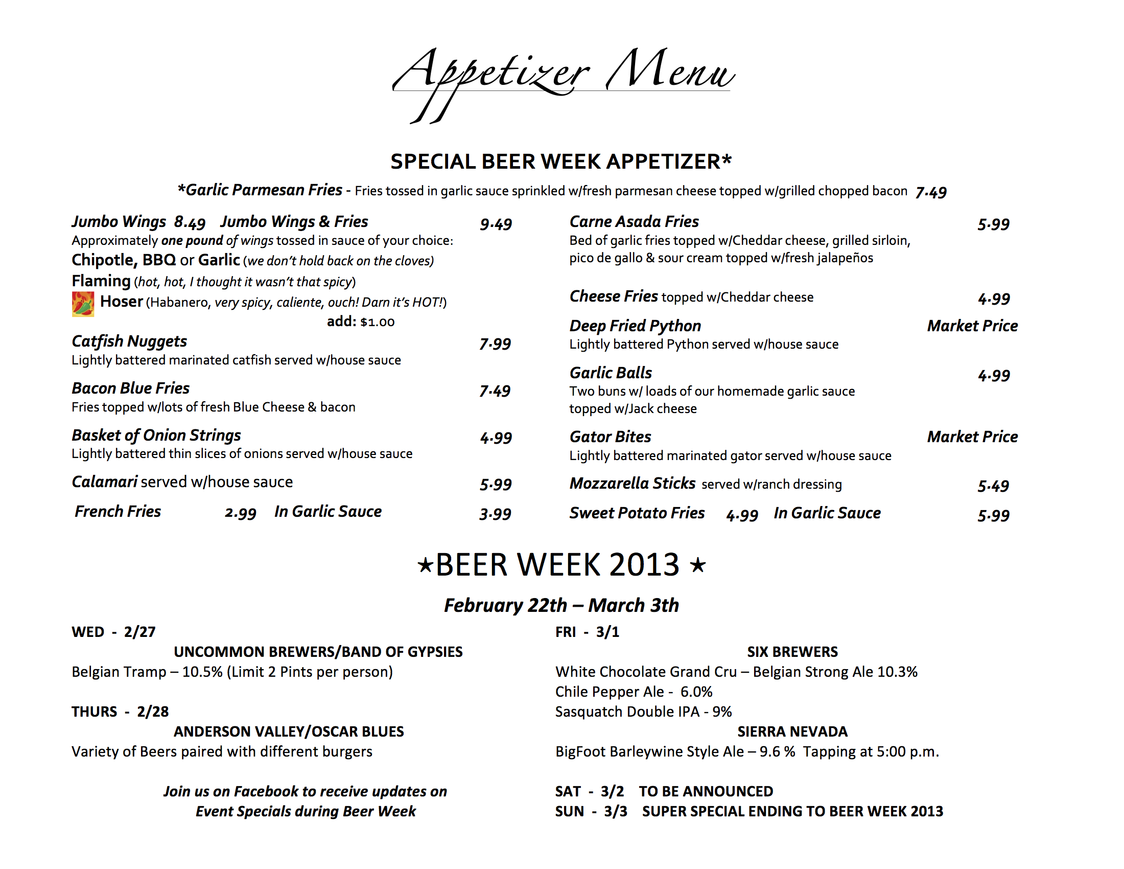 Beer Week specials
