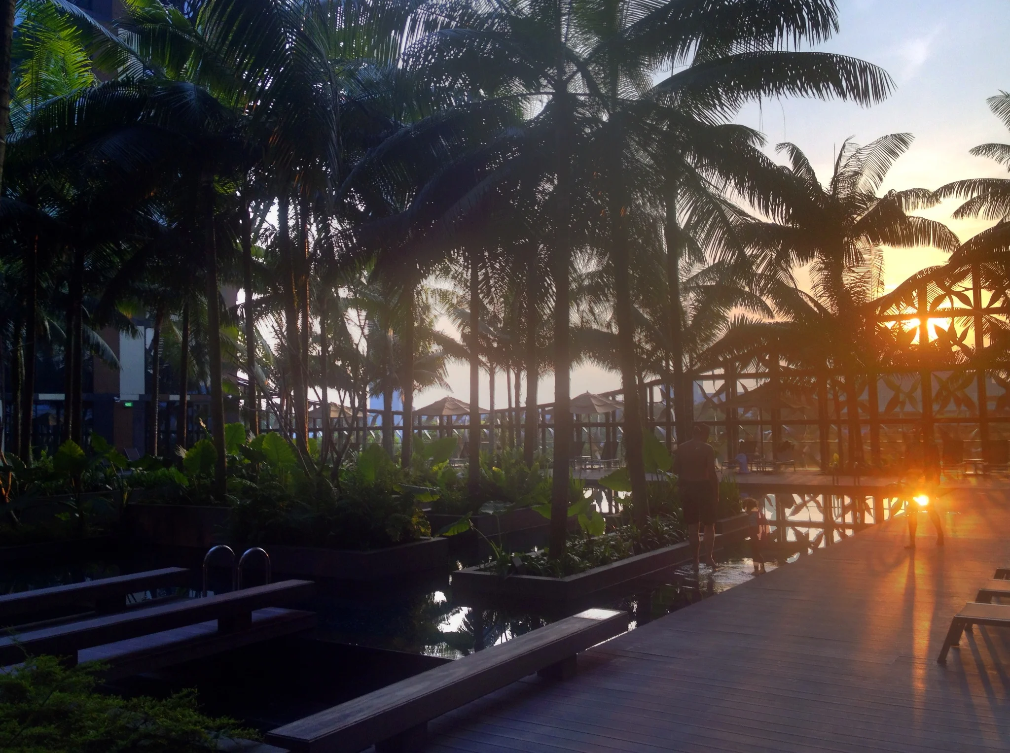 The pool area at the airport hotel in Singapore