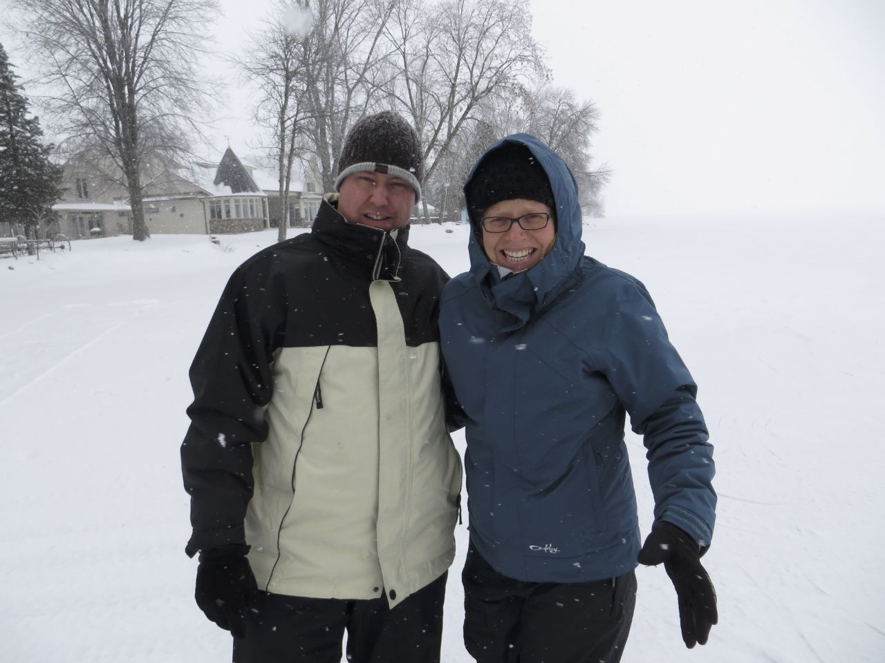 Justine and I out on Lake Simcoe in the snow.