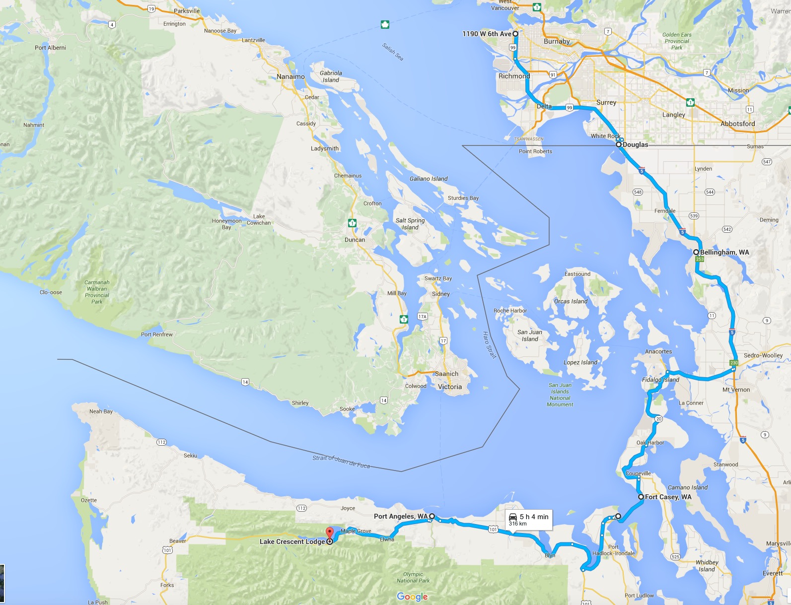 A map of our drive down on Friday.