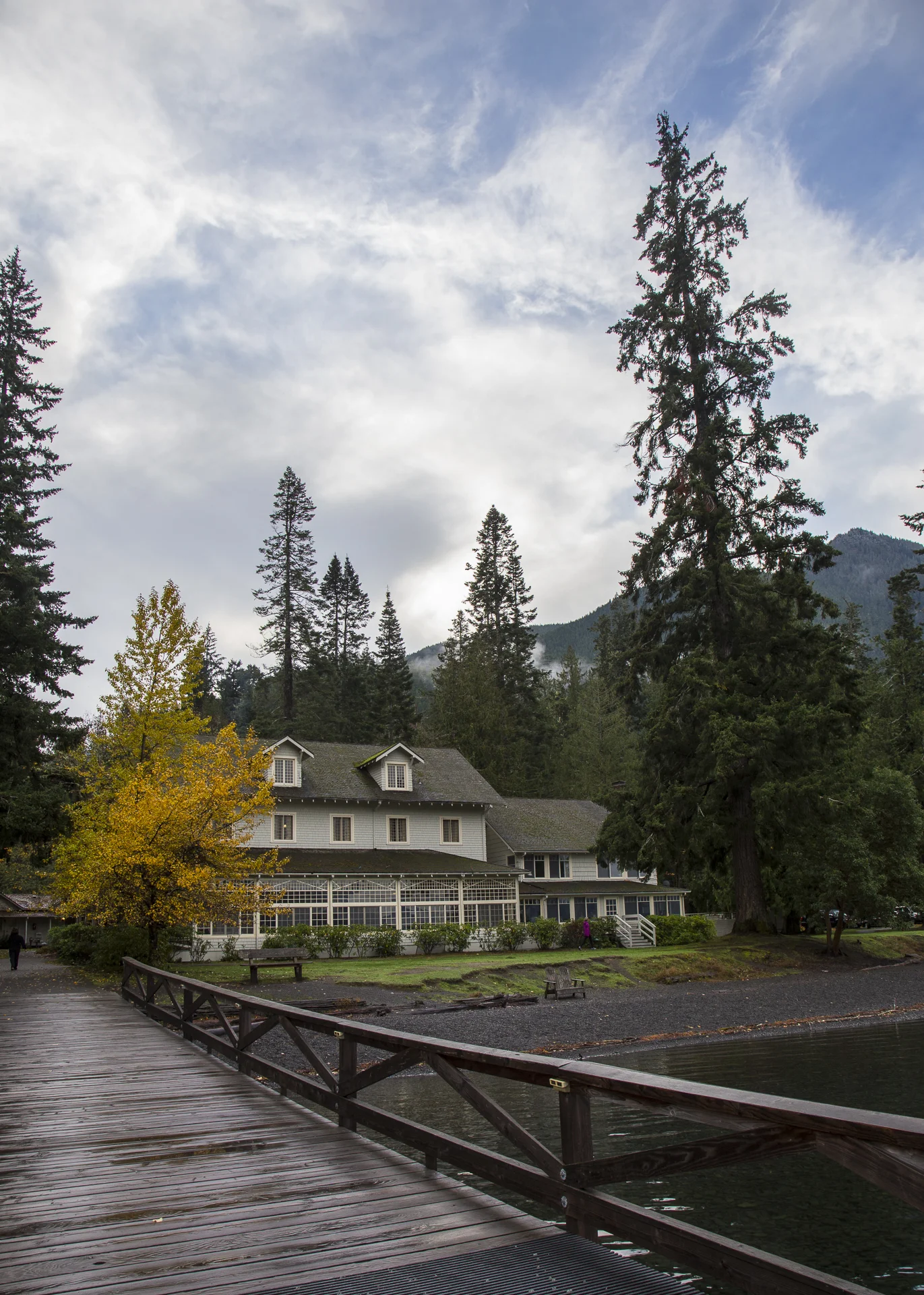 Amazingly, there was some blue sky over Lake Crescent Lodge!