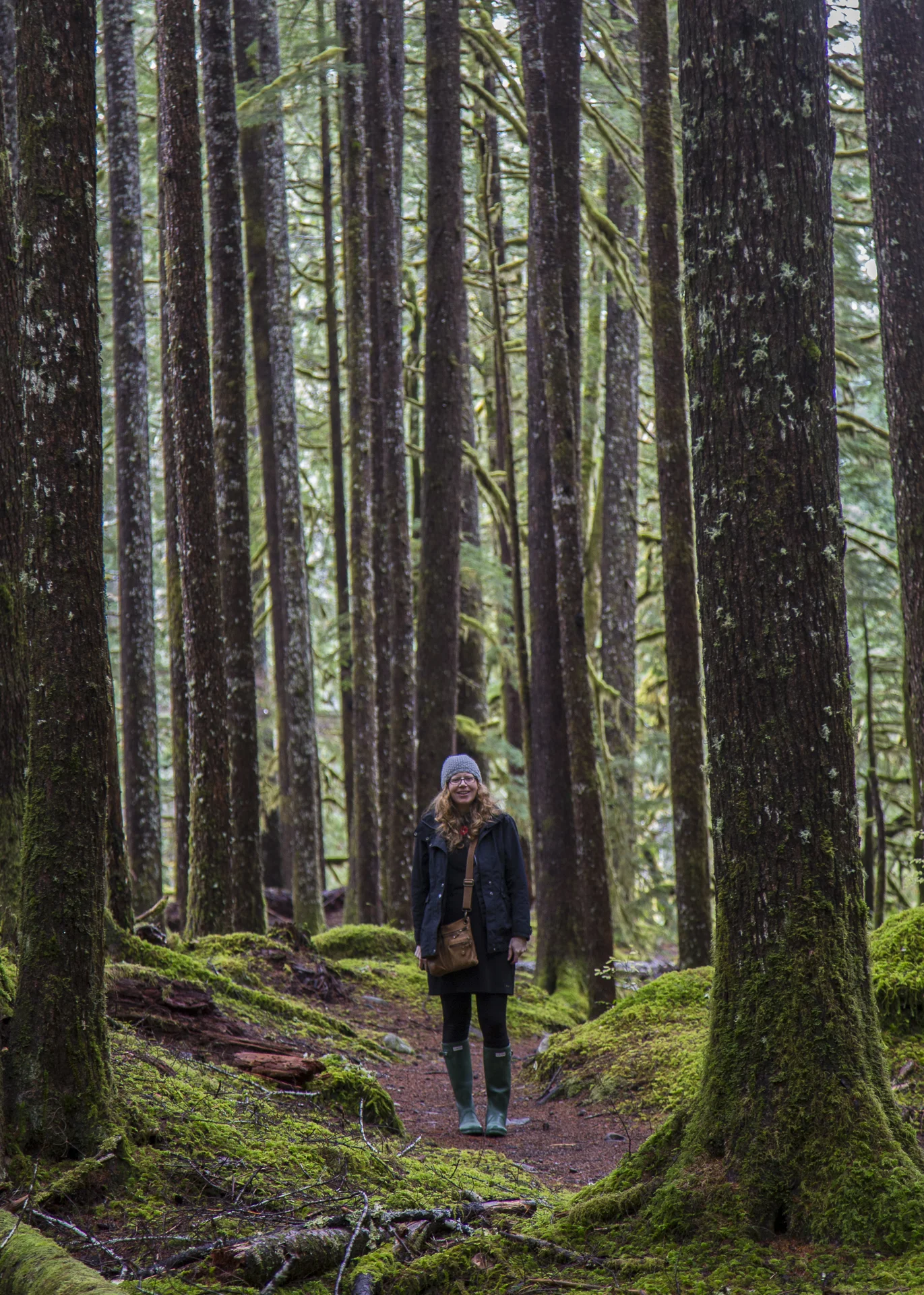 Justine in the trees along the Ancient Groves trail.