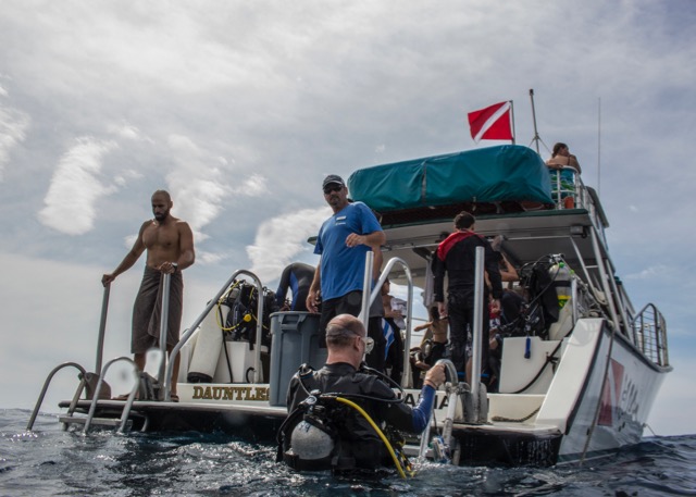 Me getting back onto the boat at the end of the second dive.