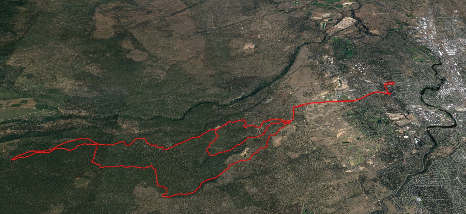 Google Earth view of our big ride at Phil's Trails. And the crazy thing is that barely scratches the surface of the trail system.