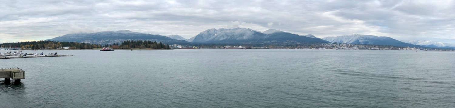 A panoramic look across to the first snow of the year on the north shore. Click to see it big...