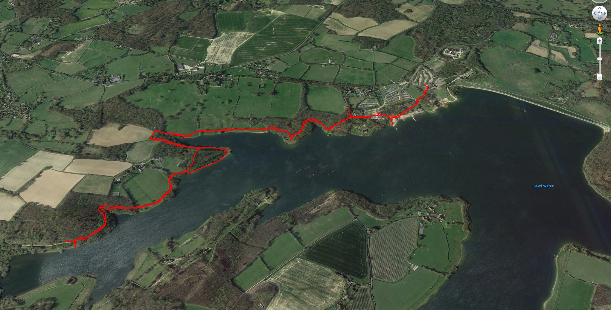 A map of my run arounf Bewl Water