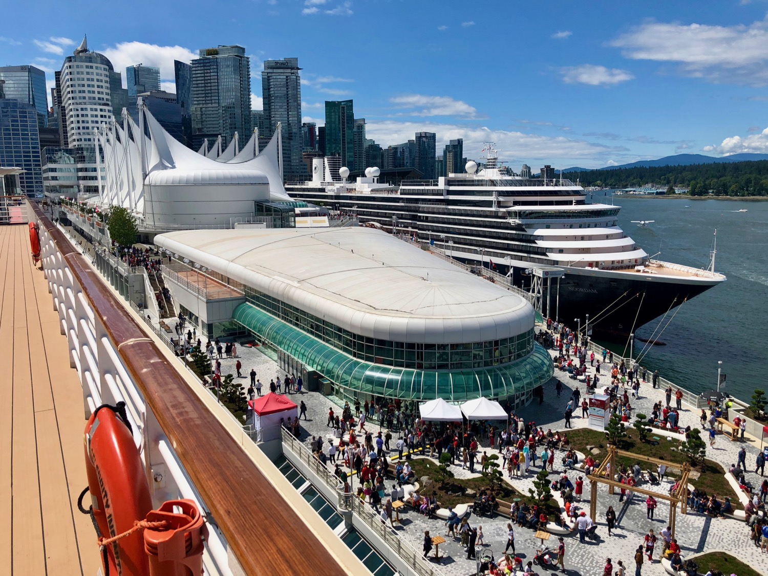 Looking down on Canada Place and the Canada Day celebrations.