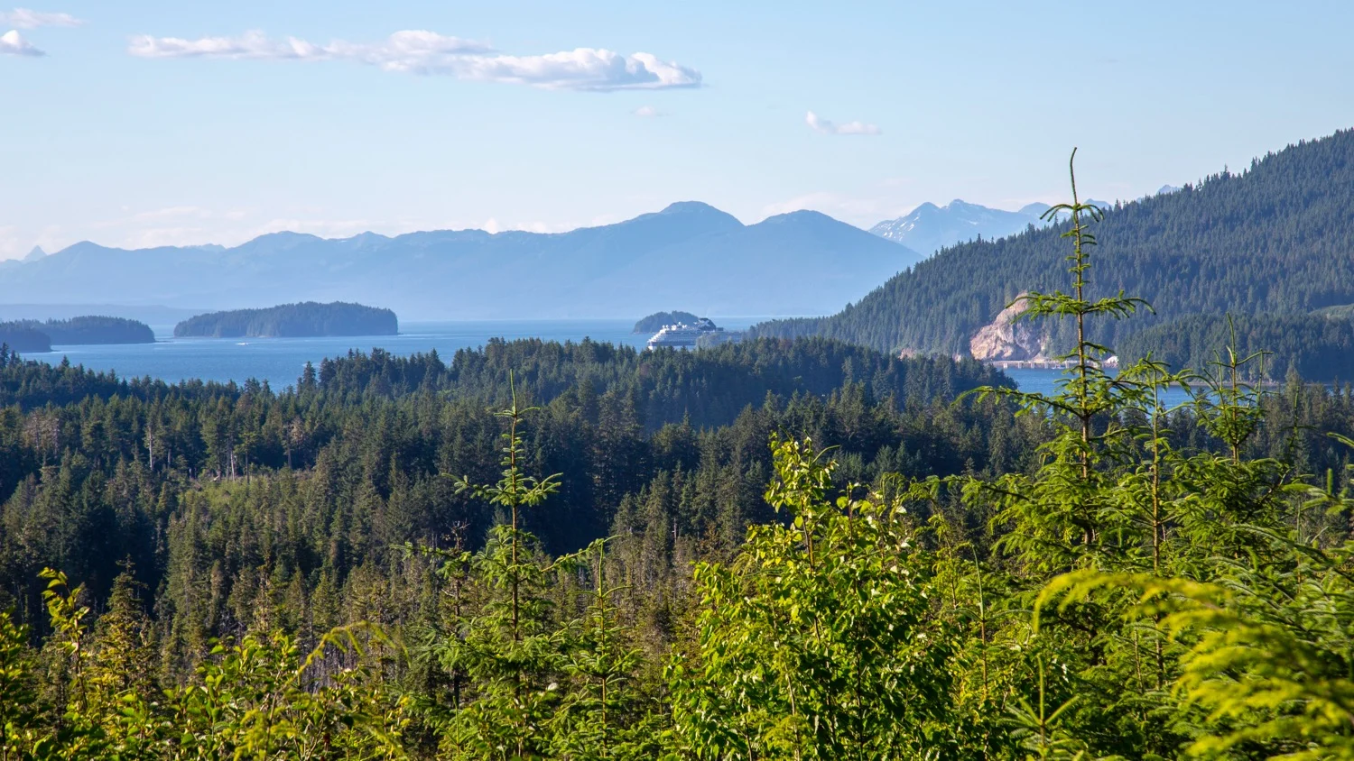 You might want to "click" to make this one bigger. The view back on our drive, and you can see the amazing scenery - and how the cruise ship just dwarfs it all!