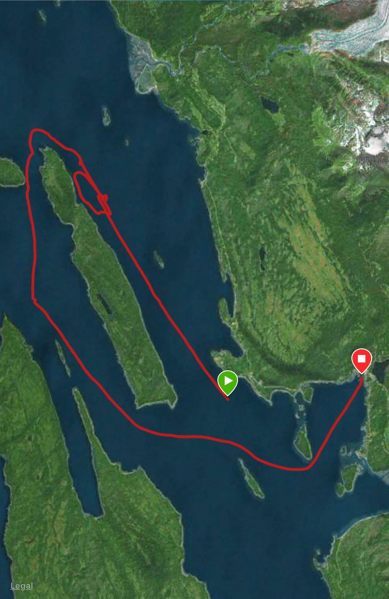 The GPS trail of where we went on our whale watching wxcursion.