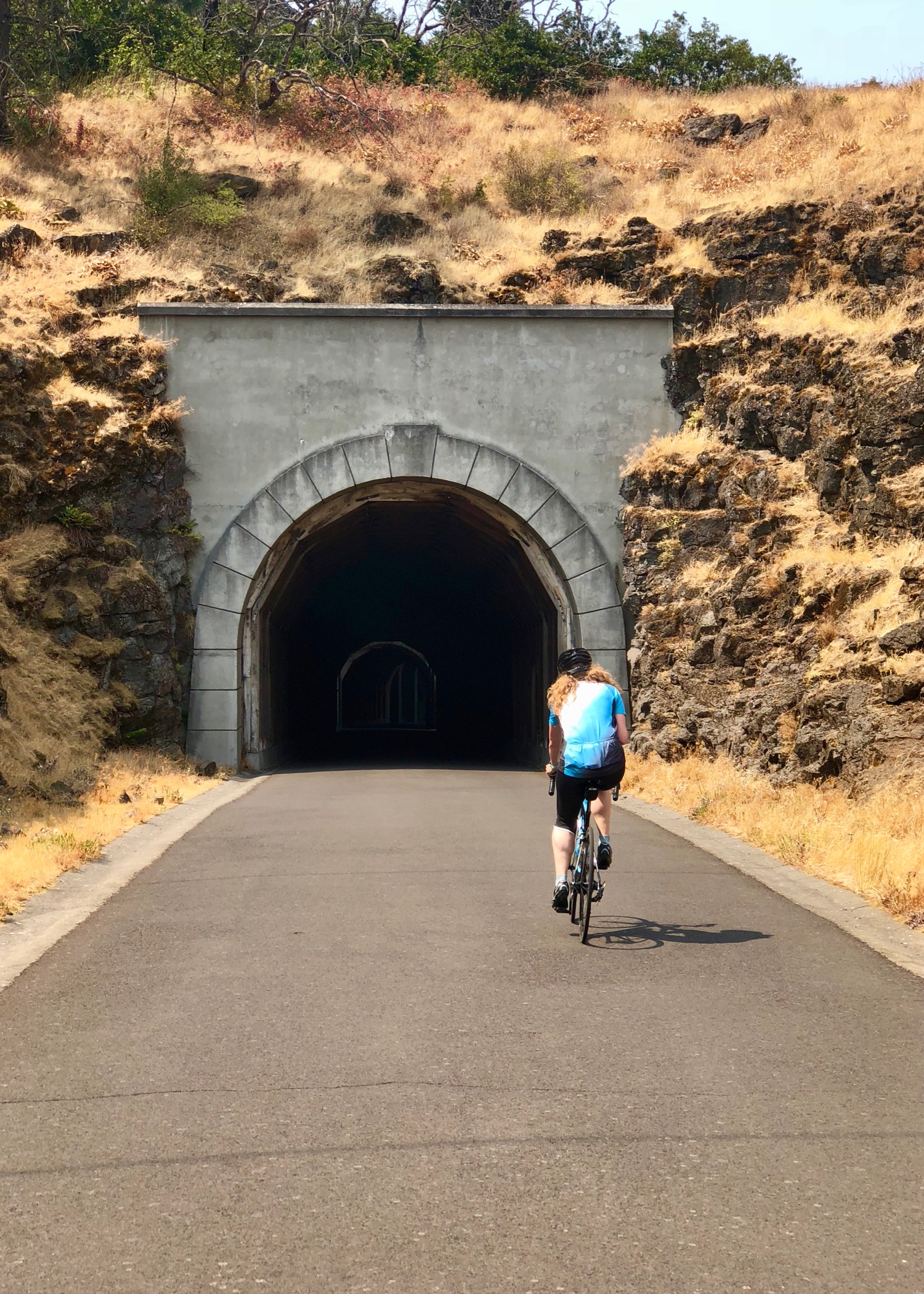 Justine heading into the tunnel.