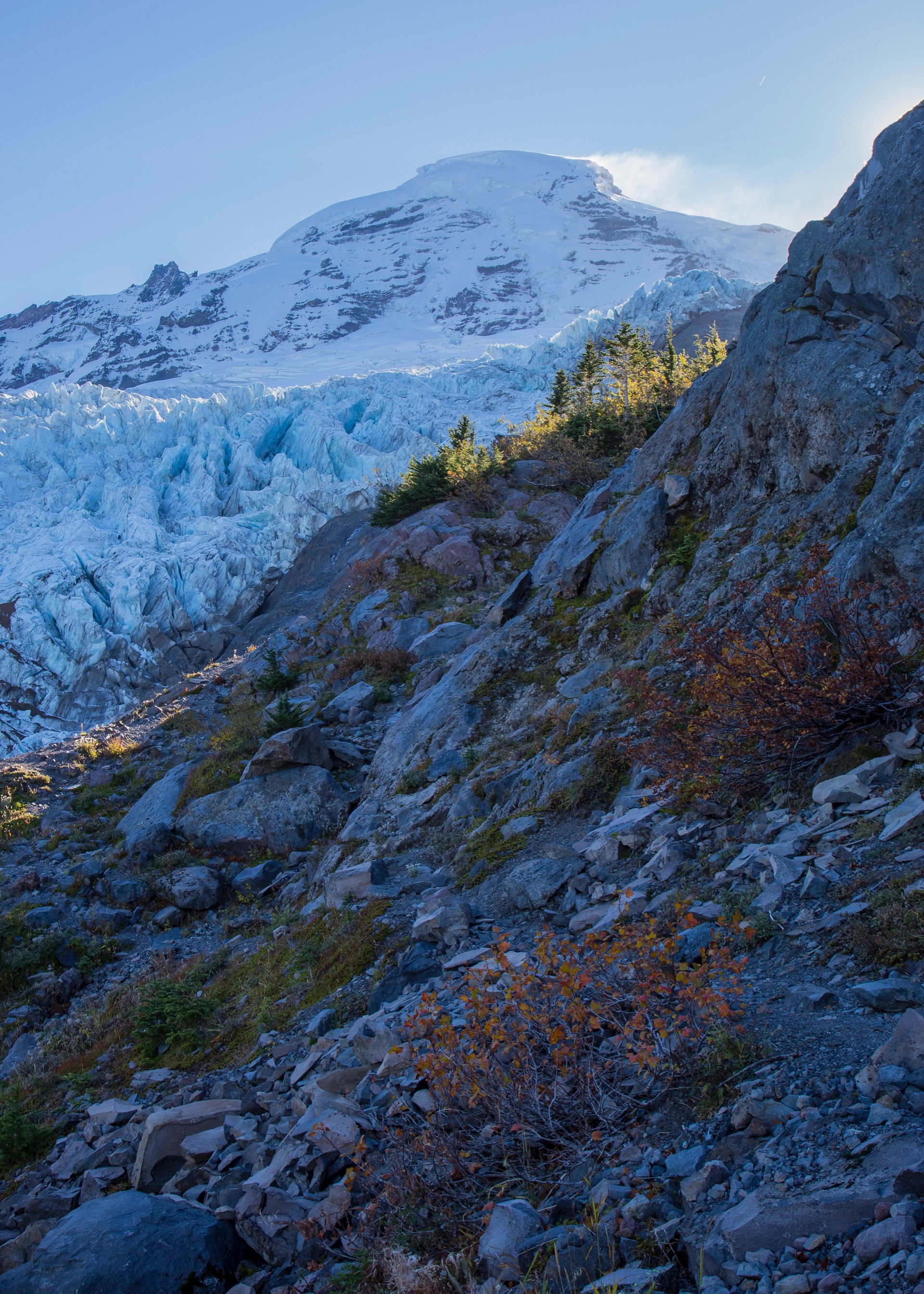 There’s still quite a bit of glacier left on this side of the mountain, protected from the sun.