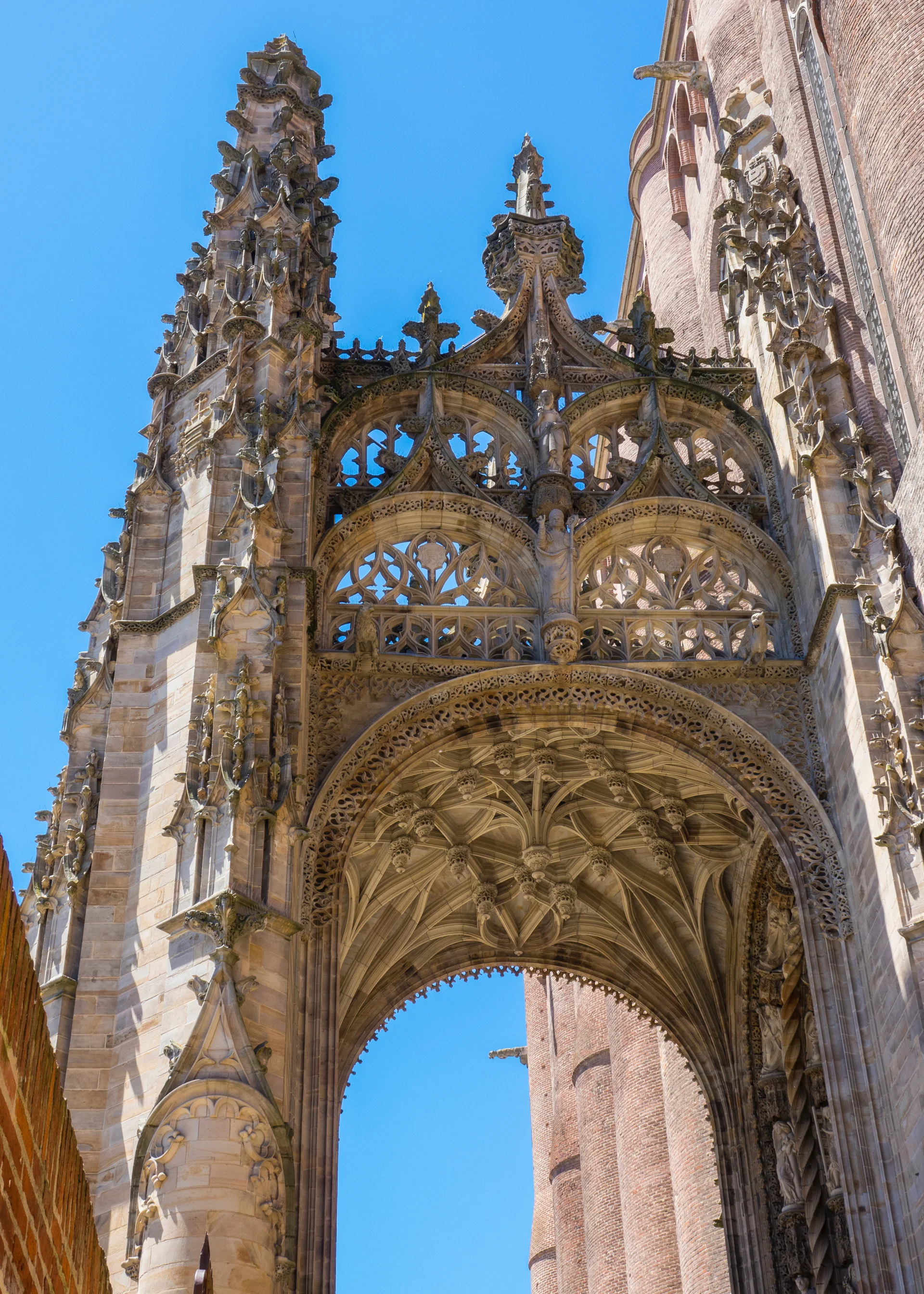 The very ornate, gothic entrance.