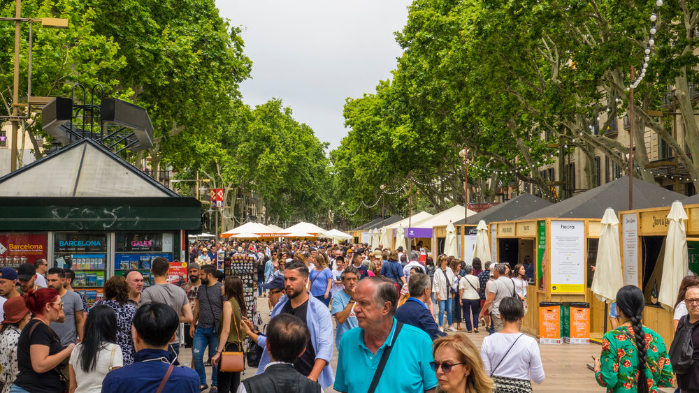 At the south end (beginning?) of La Rambla, there was a big open-air street food market set-up. It was packed, but seemed the perfect place to stop for a late lunch. 