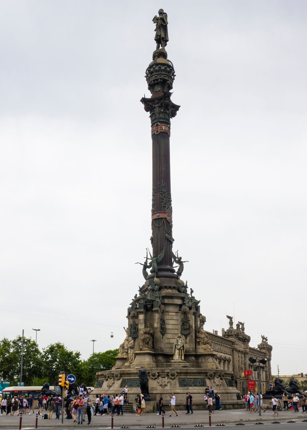  The Columbus Monument, a 60 m (197 ft) tall monument to Christopher Columbus at the lower end of La Rambla.  