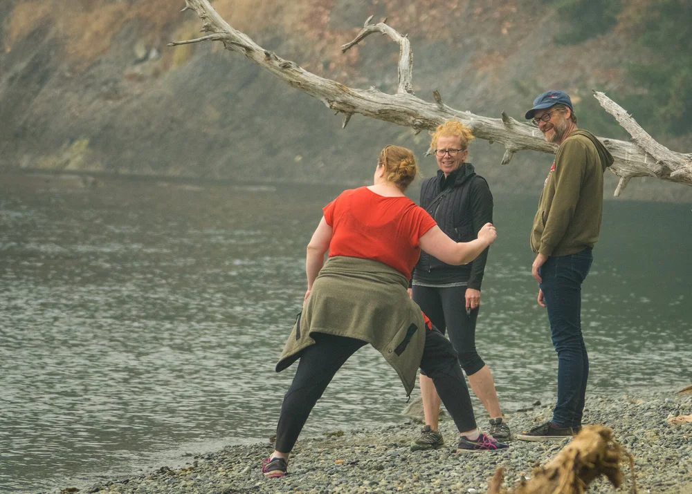  Katie practicing her stone skipping on Active Pass. 