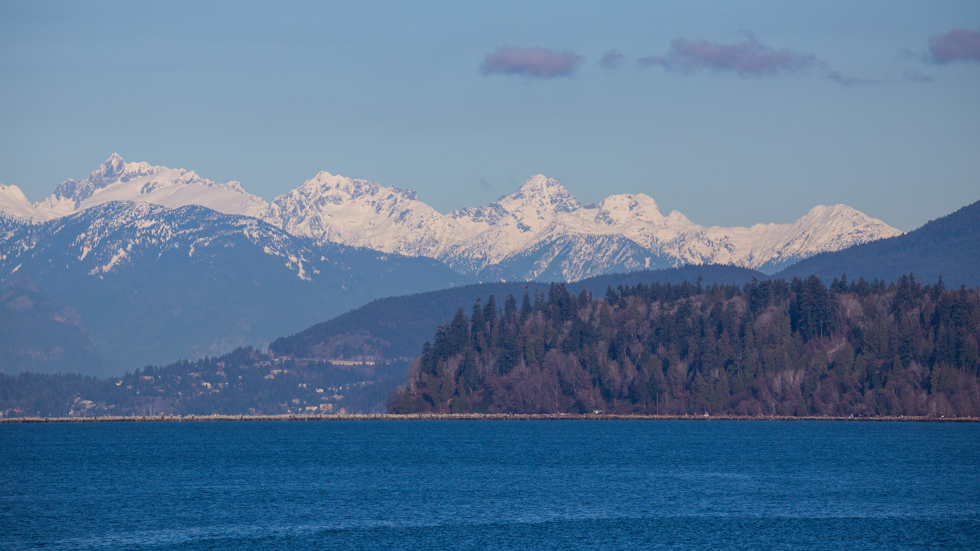 Stanley Park and the mountains in the distance