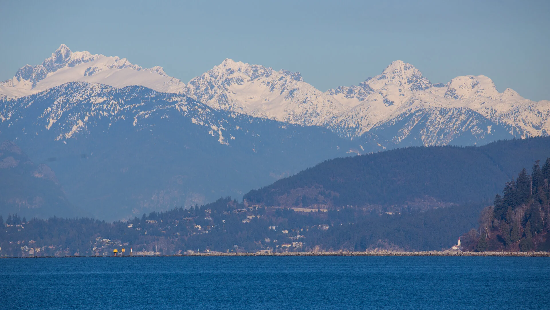 Looking off to the snow-capped peaks in the distance