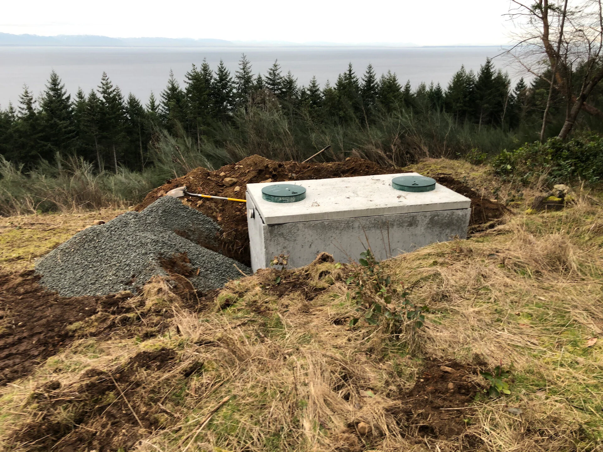  They installed the main tank up at the top, near the cottage. 