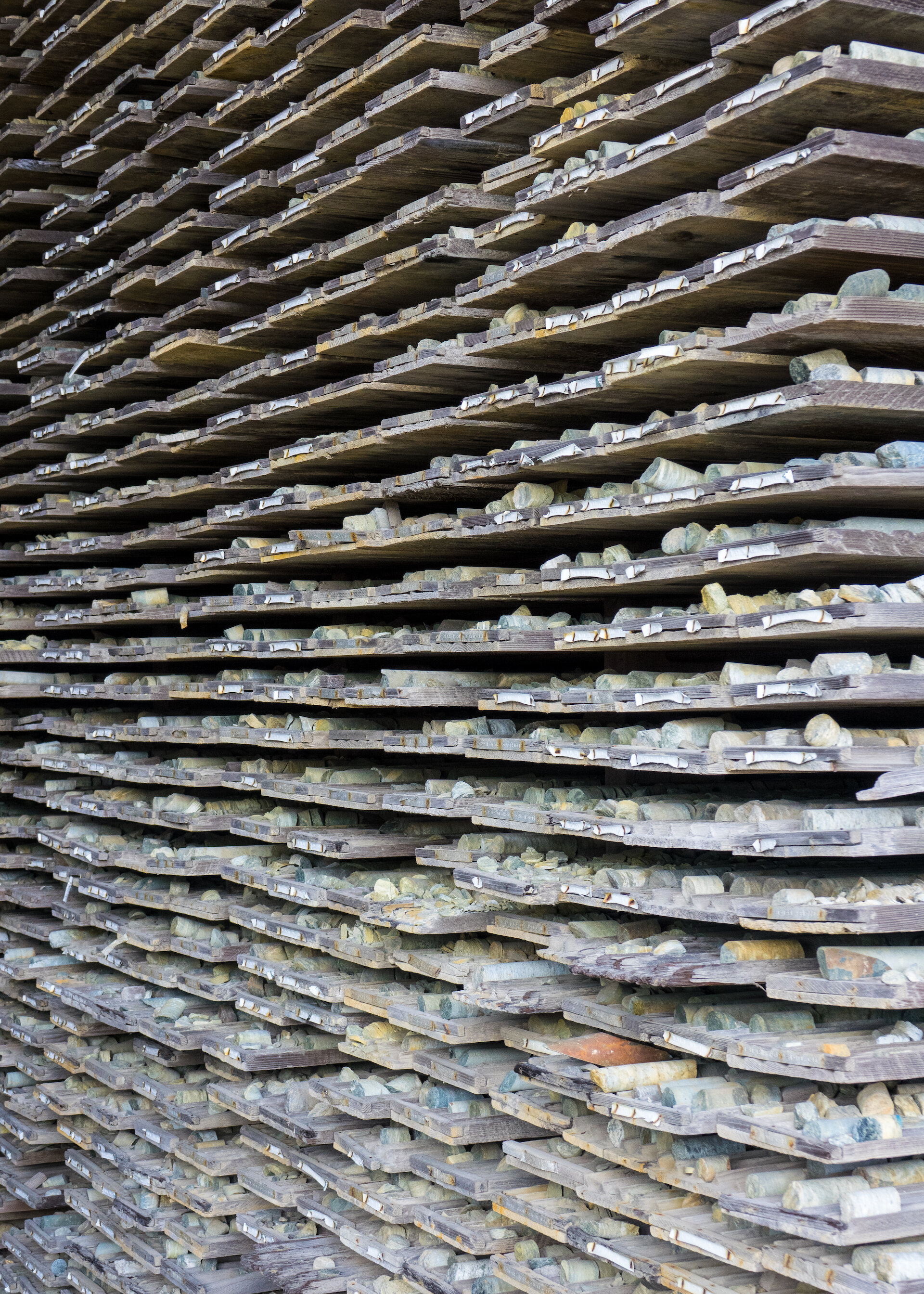  Stacks of core samples from the mines. 