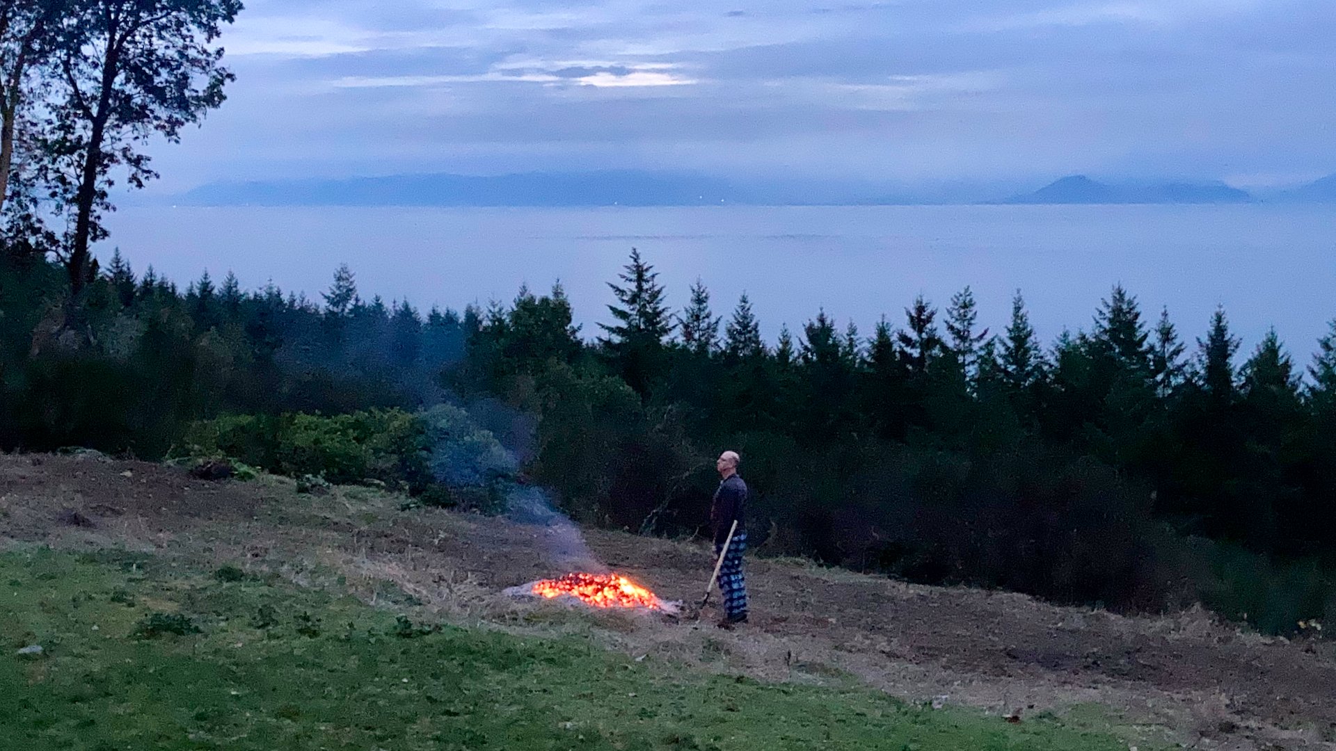  While the broom only took a few hours to burn, the coals left behind burned long into the night, and were still warm the next morning. 