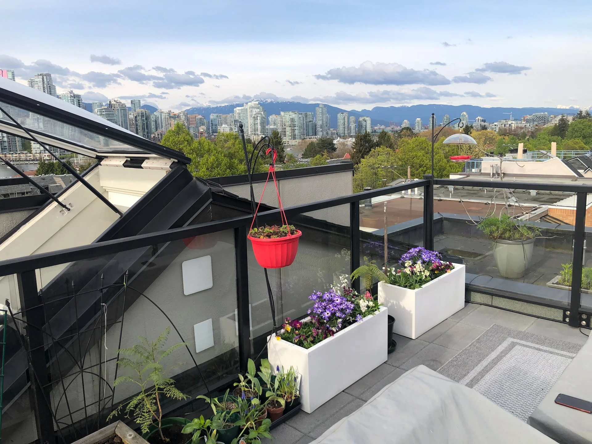 The last touch was new flowers in the planters. We’ve usually done perennials and leave them for a few years. We thought we’d try annuals this year for a bit more colour.