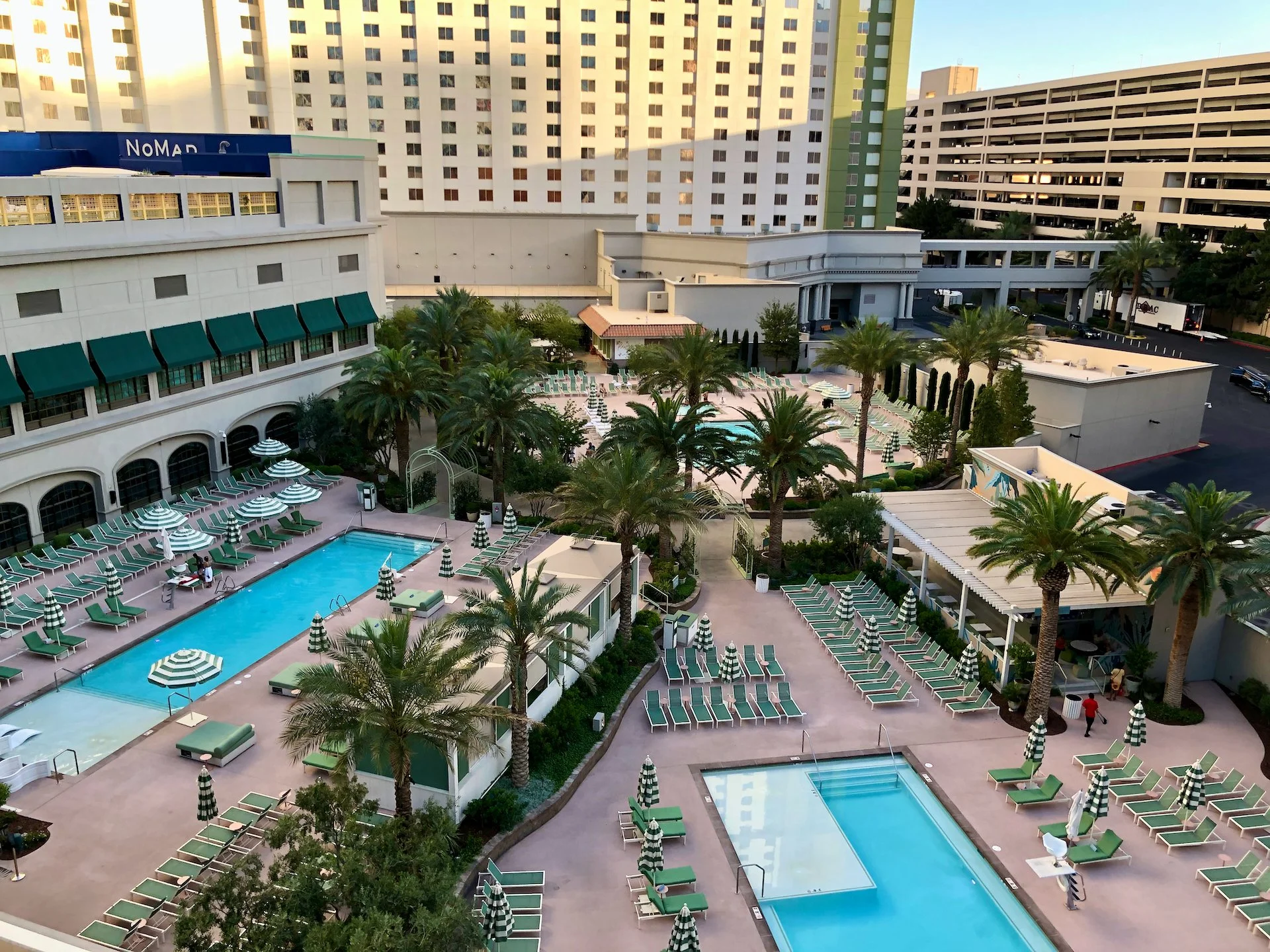  Looking down on the pools from the tram to Aria. 