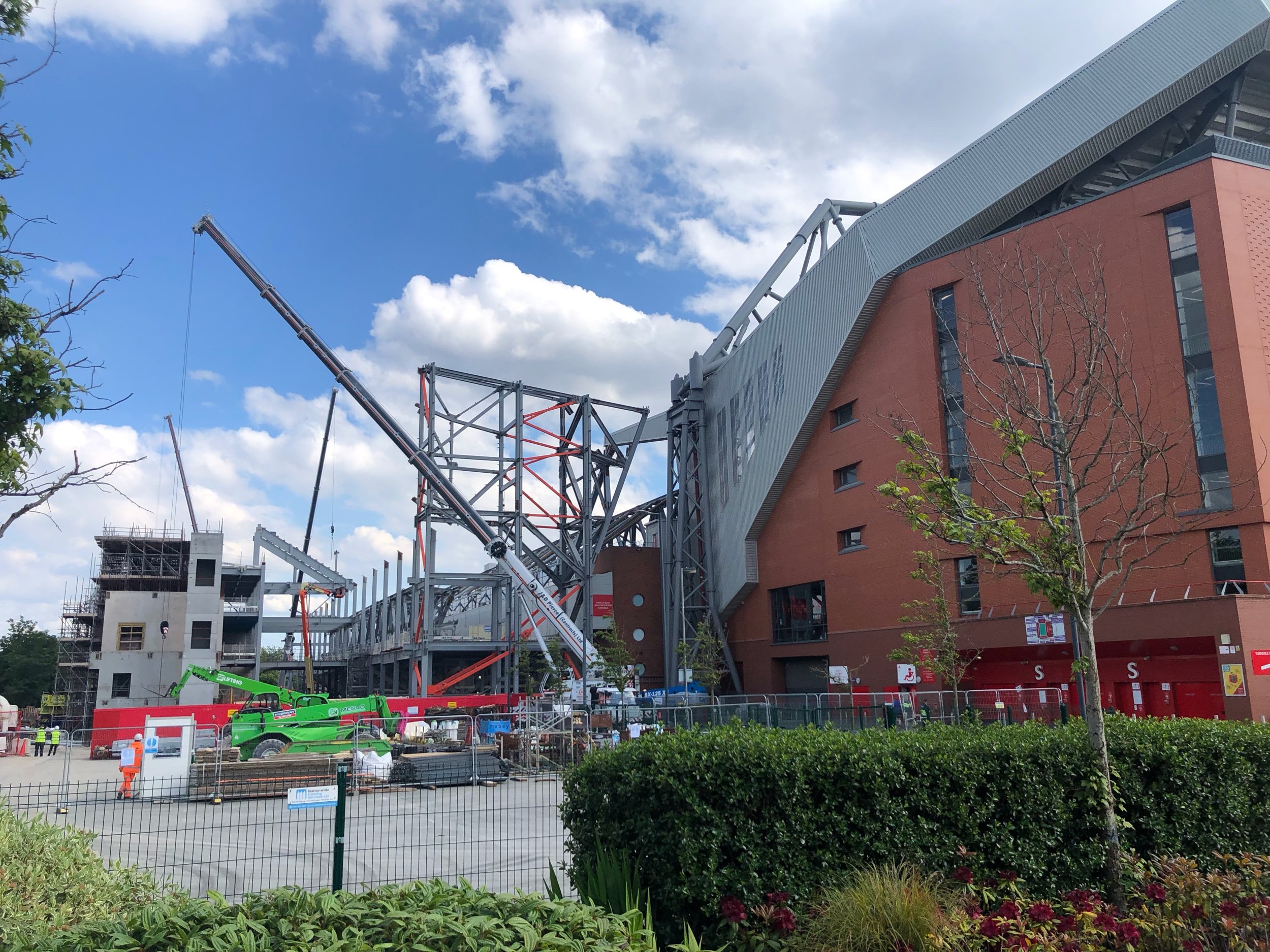  Construction of the new stand at the Anfield Road end. 