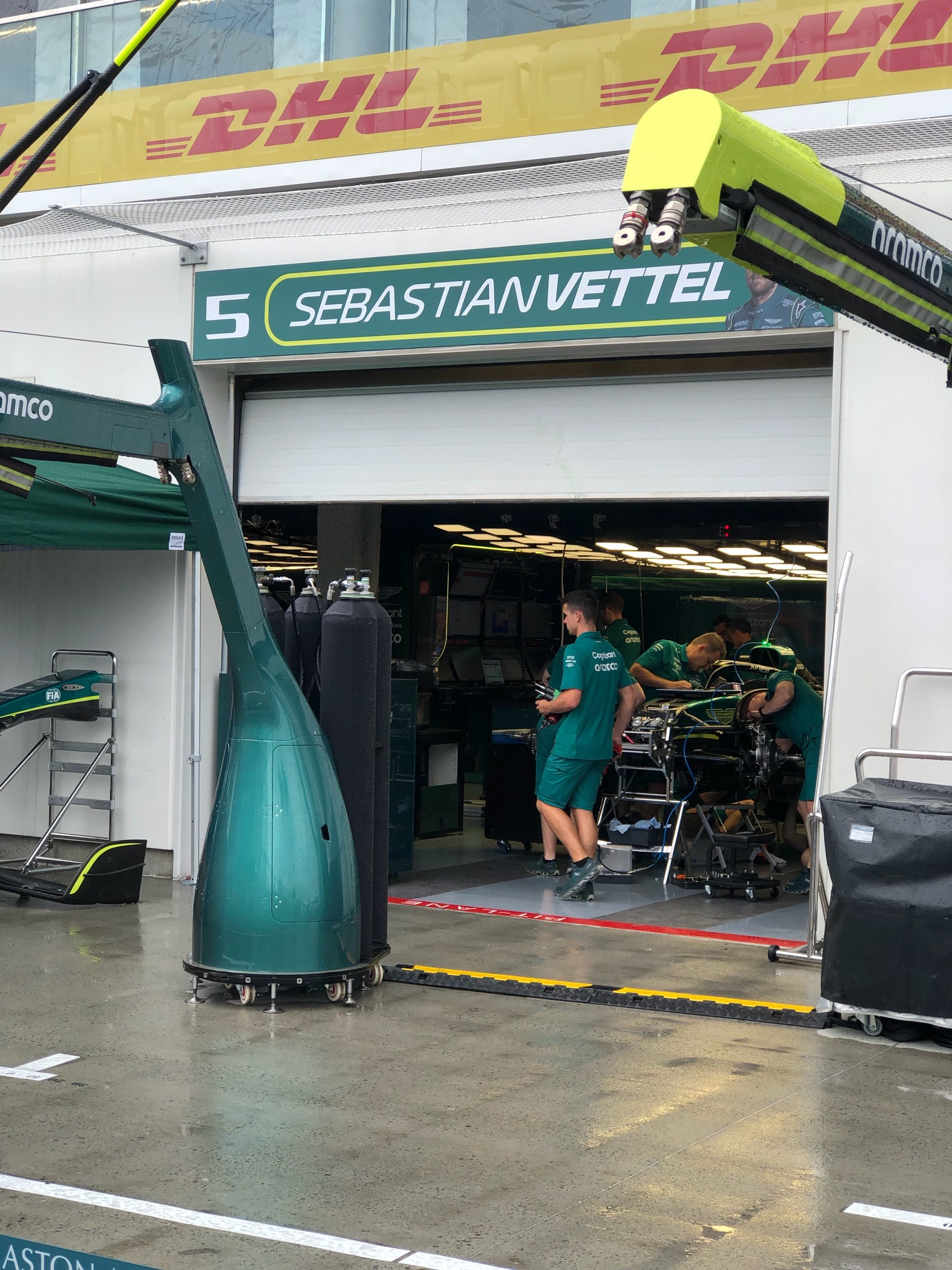  The Aston Martin garage. We saw Seb Vettel a couple of times, on his bike and in the pit lane. 