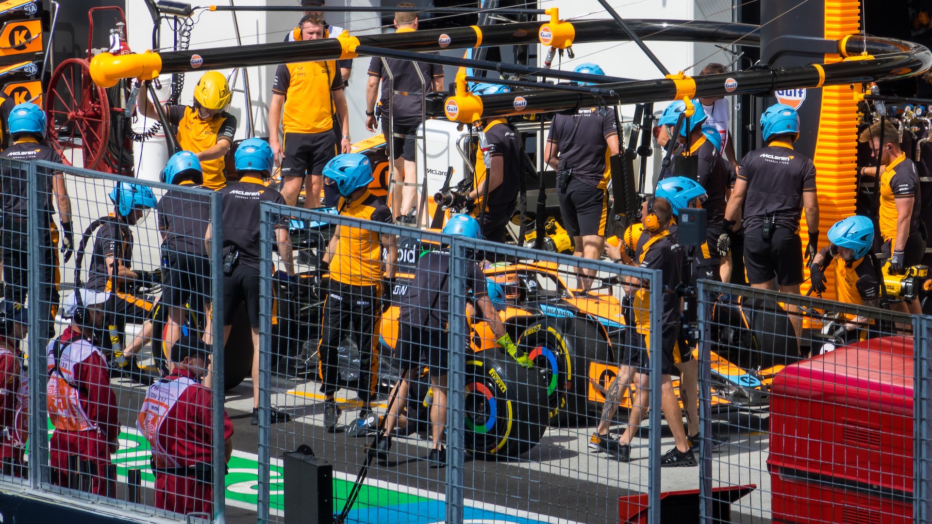  In the pits with the McLarens. 