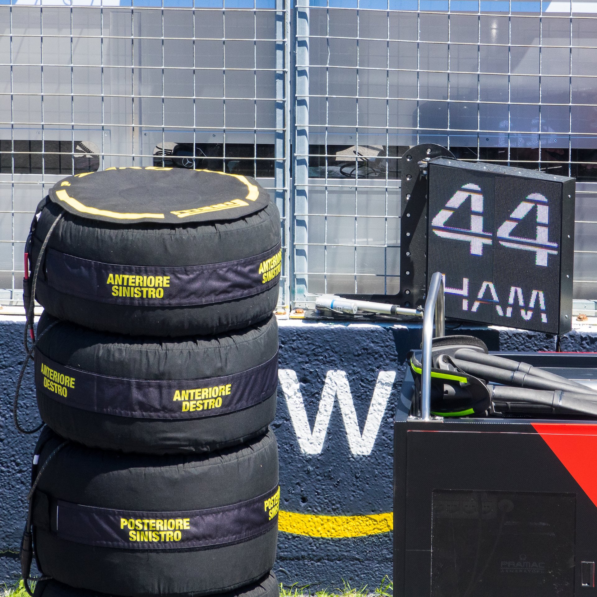 Hamilton's tires ready to go.