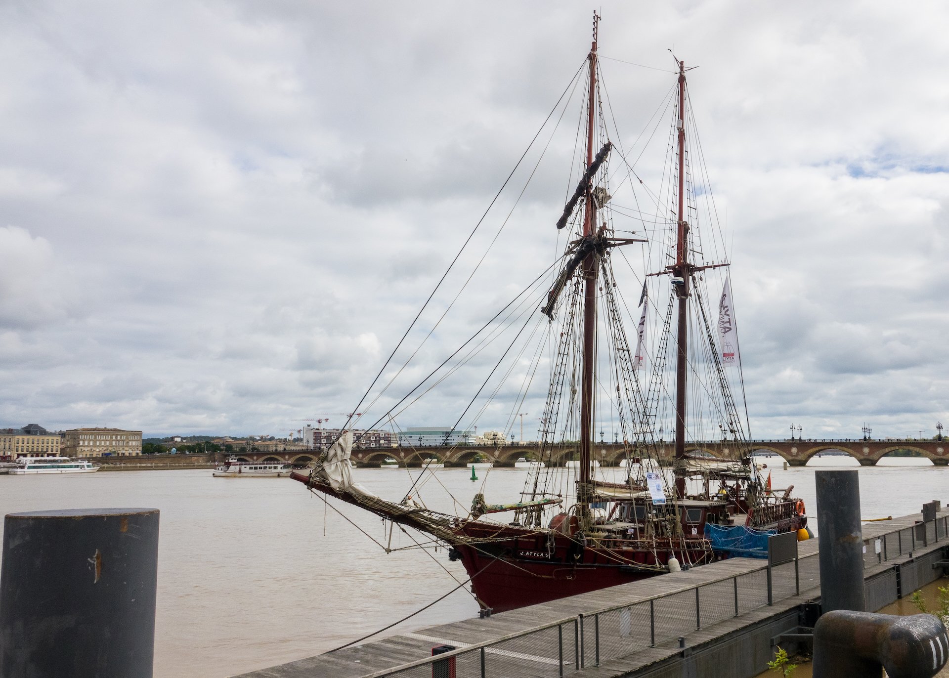  There was an interesting ship tied up along the riverbank. 