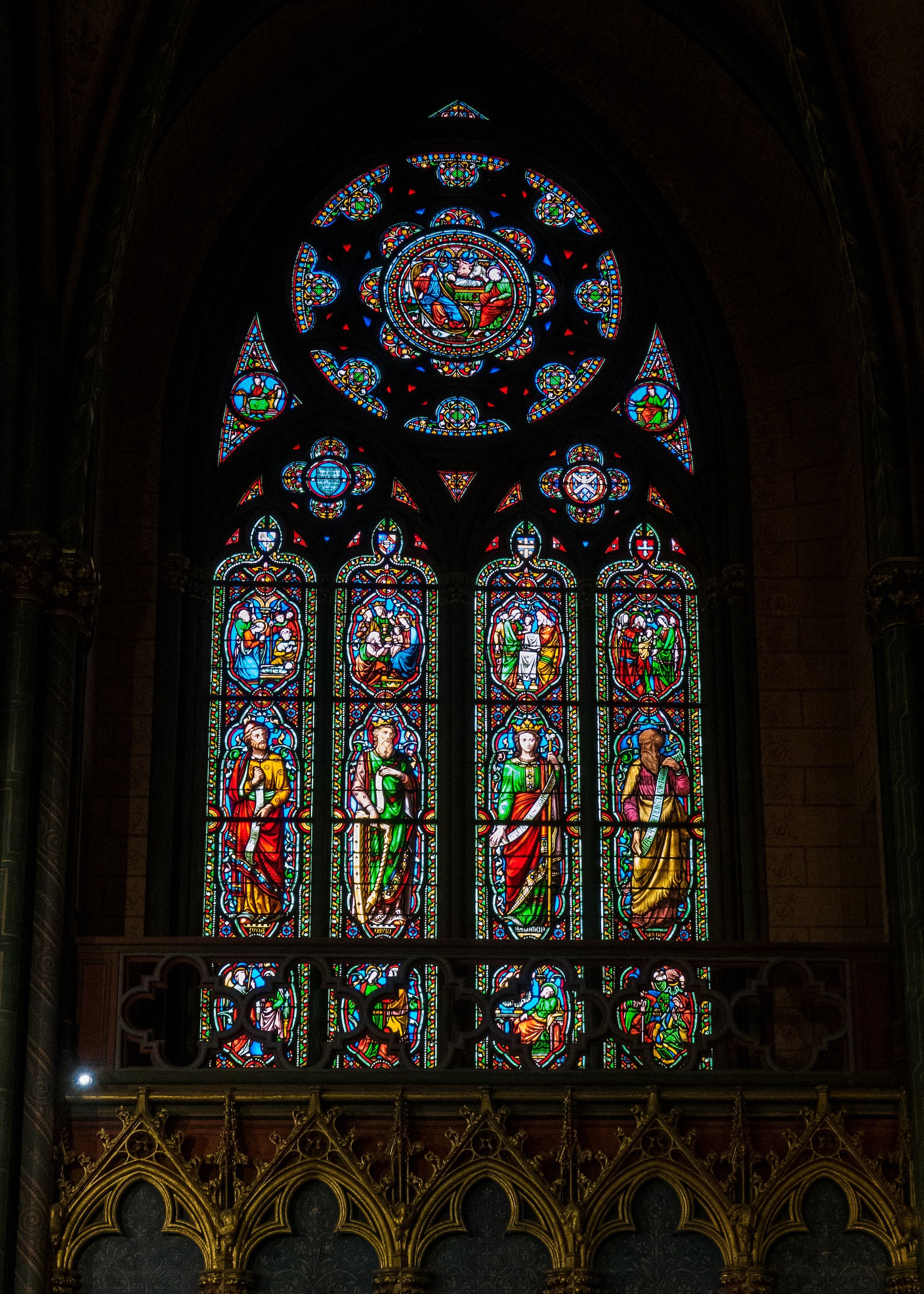  One of the stained glass windows inside the cathedral.  