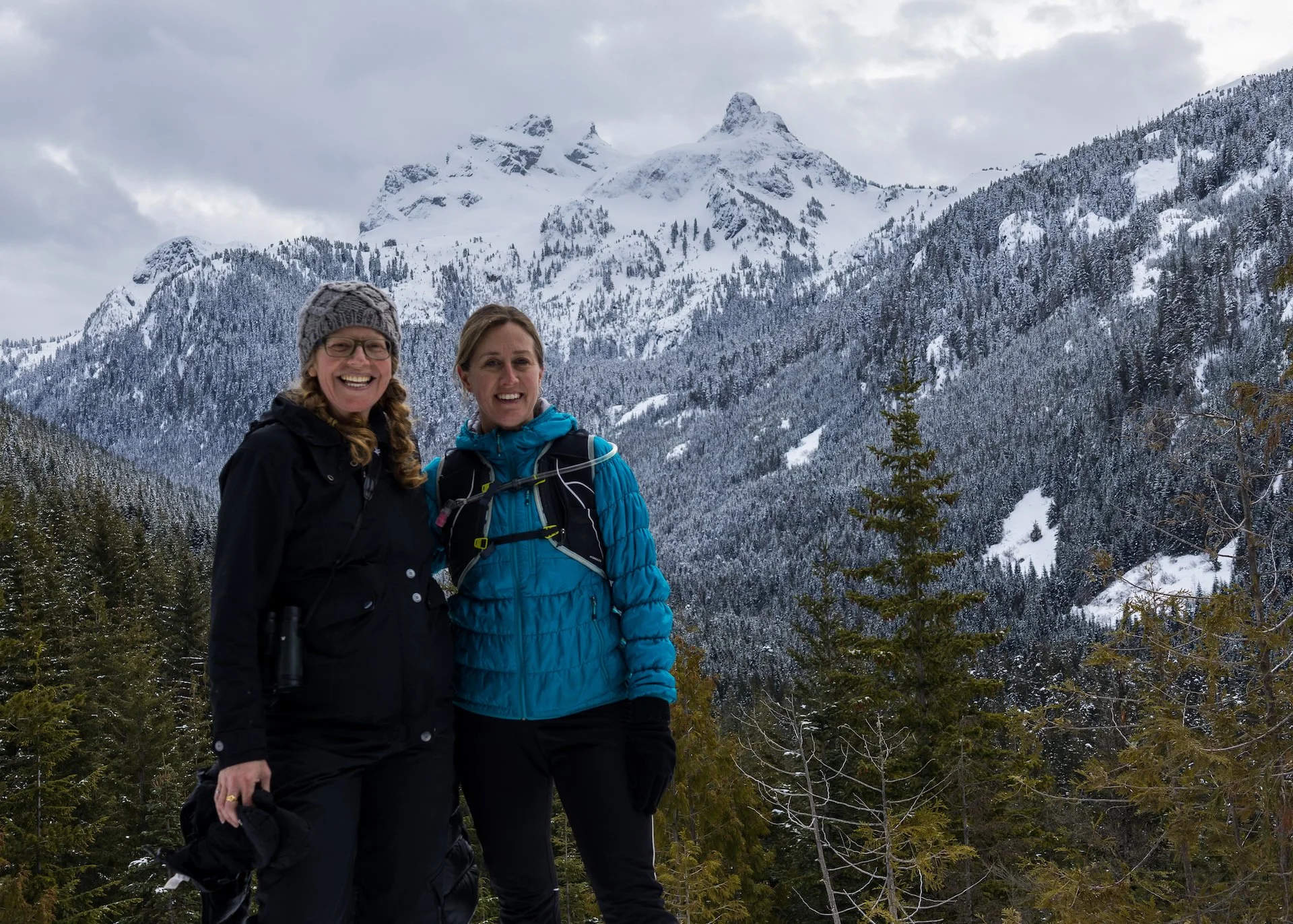 Justine and Nicole with Sky Pilot in the background.