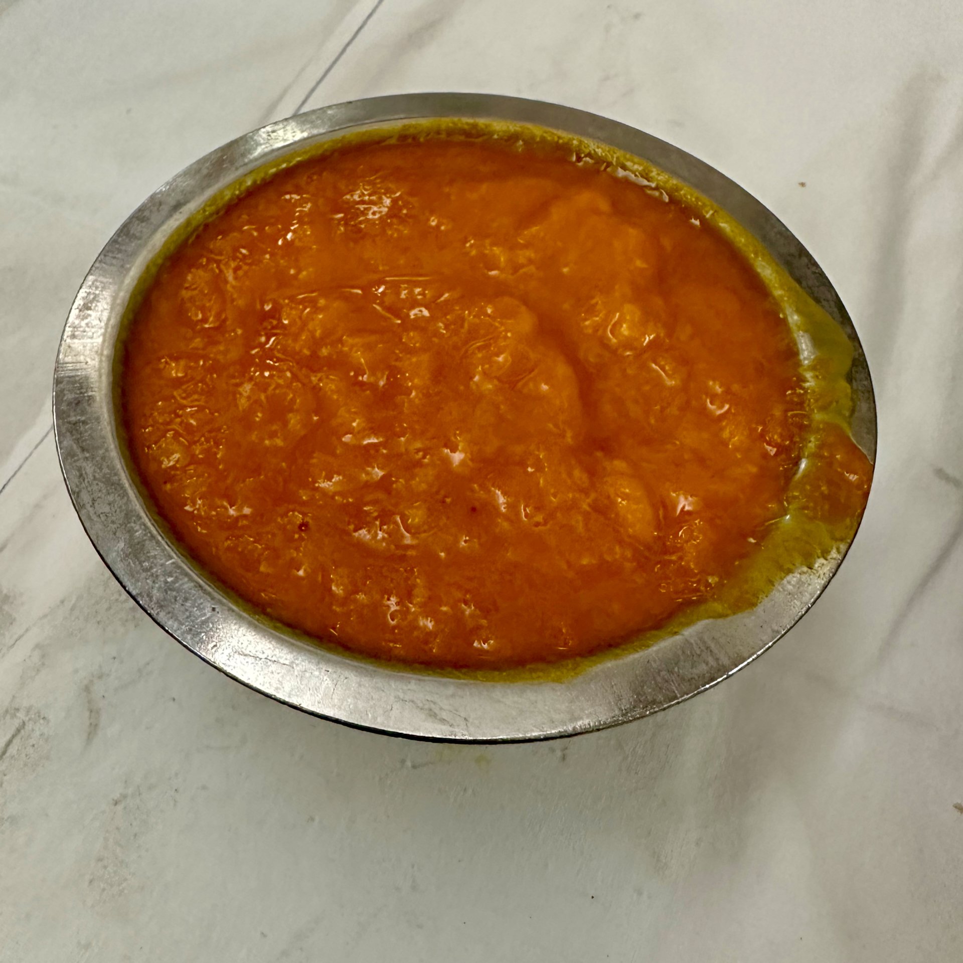  For dessert there was  a bowl of pureed mango.  