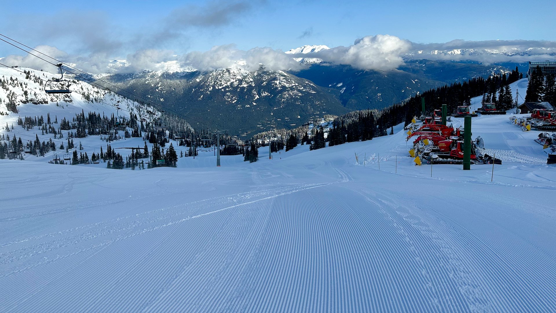  There was lots of almost untouched, nice new groomed corduroy for our first few trips down the mountain.  