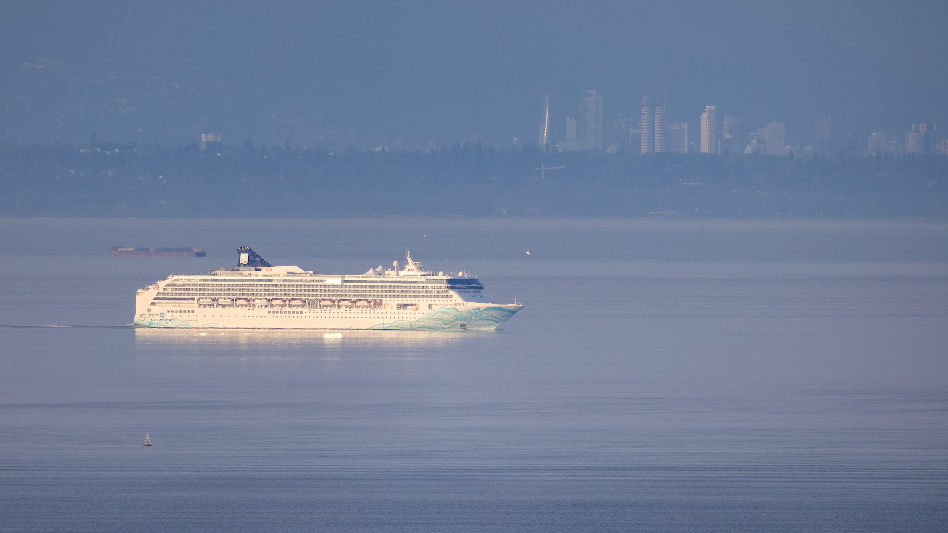  A cruise ship heading out to sea 