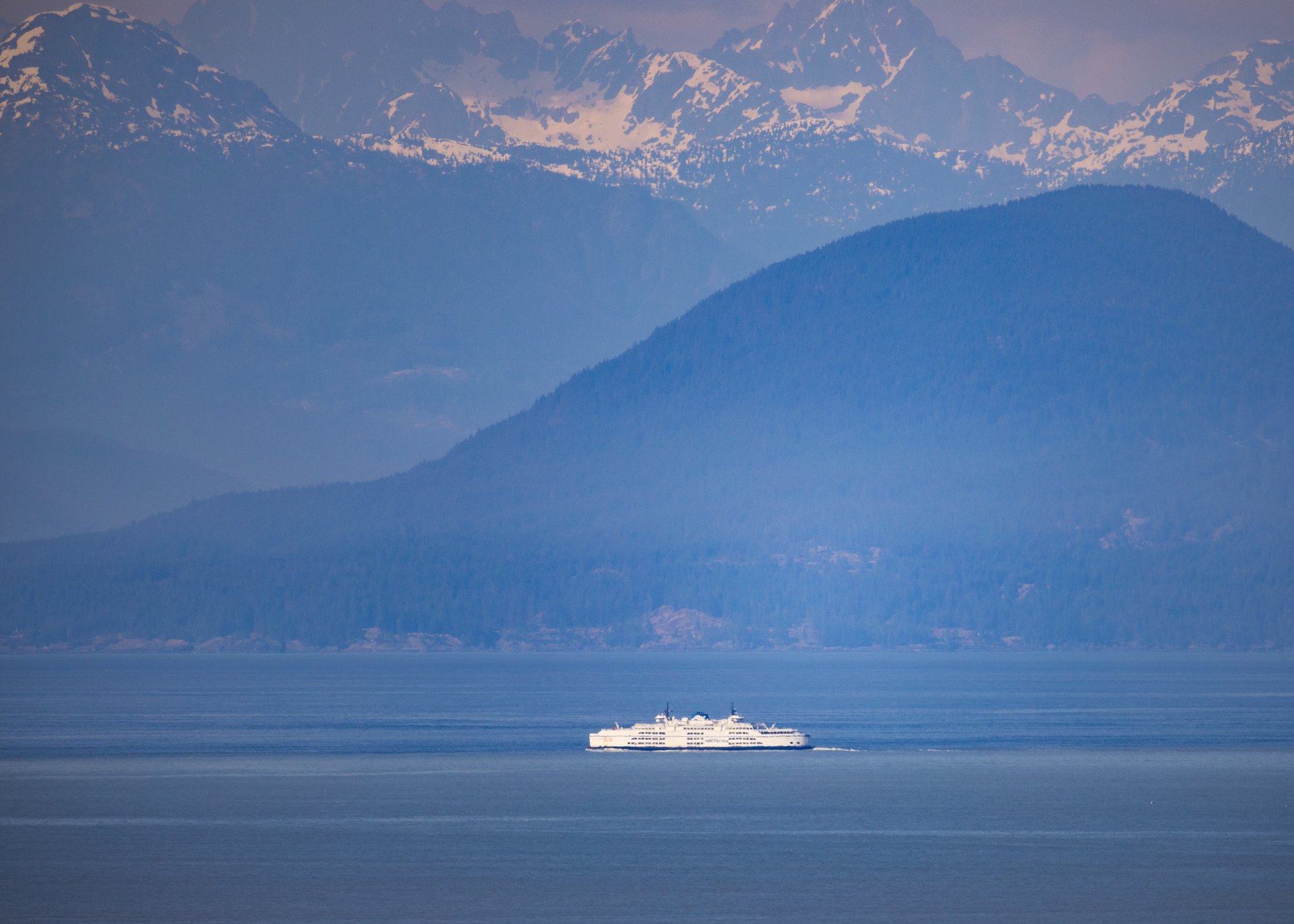  BC Ferries against the backdrop of the coastal mountains 