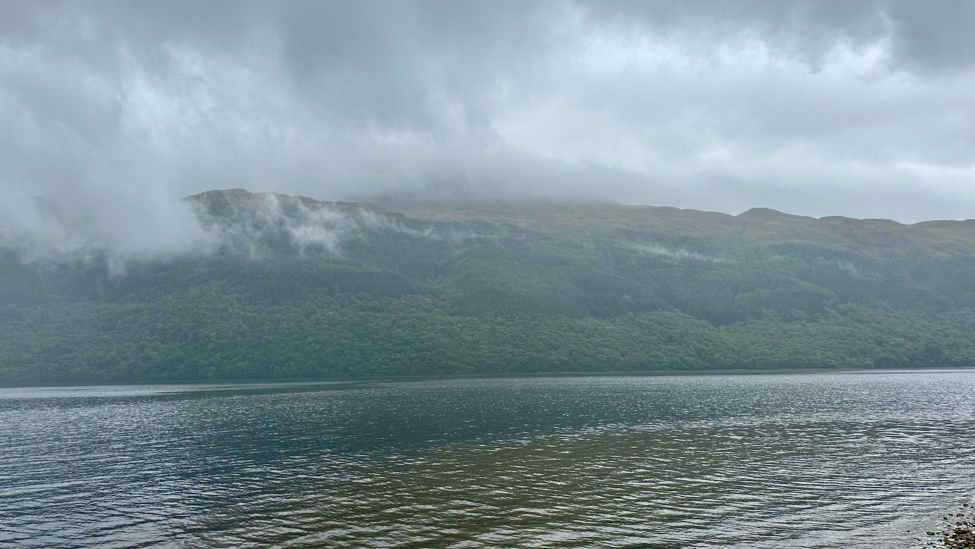  Looking across Loch Lommand. Ben Lommand is up there somewhere in the clouds.  